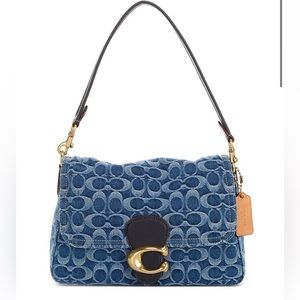 COACH TABBY DENIM SIGNATURE LOGO SHOULDER BAG.